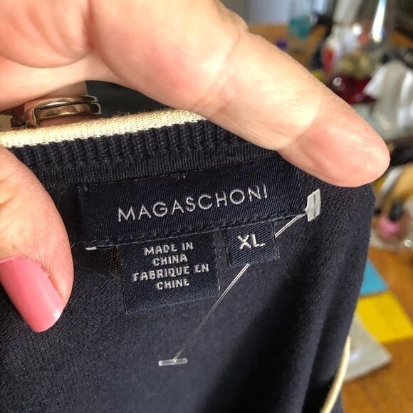 Magaschoni V-Neck Cotton Faux Layered Pullover Sweater - XL - Picture 10 of 11